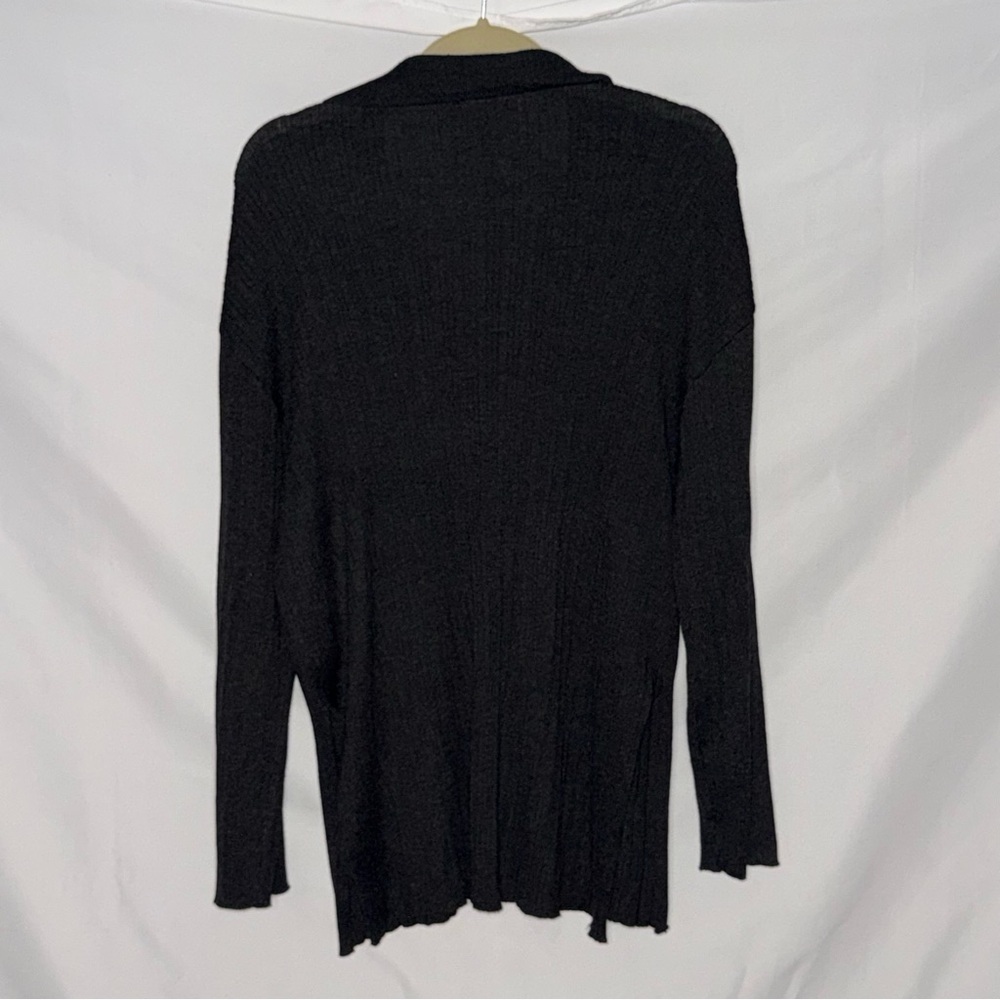 H&M Black Ribbed Long Sleeve Johnny Collar Polo Sweater Tunic Size M NWT - Picture 2 of 5